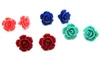 Muito 4Pair 10mm Rosa / Vermelho / Azul / Verde Coral Rose Flor Brinco De Prata Do Parafuso Prisioneiro