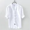 Summer respirável tipo solto meia manga estilo popular camisa casual moda estilo chinês masculino vintage retrô camisa de linho de algodão puro