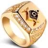 Wholesale Alloy Gold Plated Square Ring Inset Simulated Diamonds Masonic Ring Men's Ring Hip Hop Rings Hot Sale Jewelry for Free Shipping