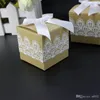 Boîtes à bonbons de forme carrée pour faveur de mariage boîte-cadeau en papier kraft Style européen étui en dentelle rustique 0 35hb ff