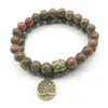 SN1275 arbre de vie bouddha Bronze Bracelet à breloques ensemble Design Vintage Bracelet Unakite haute qualité bijoux en pierre naturelle