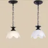 Pays rustique fer couloir plafond pendentif lumière balcon verre fleur suspension lampe rétro noir métal couloir suspendus luminaires