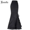 Rosetic Gothic Vintage Lange Zeemeermin Rok Asymmetrische Bloemenprint Kant Patchwork Lace-up Hoge Taille Goth Zwarte Rokken