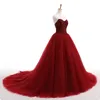 Vestido de bola gótico vermelho escuro vestidos de casamento colorido querida beading top basque cintura nonvas vestidos nupciais em cores on-line personalizado feito