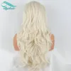 Bythairshop Naturel Doux Cheveux Ondulés 60 # Blonde Résistant À La Chaleur Avant de Lacet Perruque Synthétique Long Ash Blonde Perruques Pour Les Femmes Blanches Partie Libre