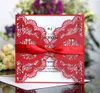 레이저 컷 결혼식 초대장 사용자 정의 조류 꽃 리본 리본 접힌 된 결혼 초대장 카드 봉투 BW-HK5