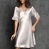 Nightgown Pijama Sexy Silk Night Dress Lace Plus Size Short Sleeve Pyjamas Women Nightwear Sleepwear Nuisette Femme