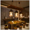 Pendant Lamps Industrial Woody Wrought Iron Pendant Light Chandelier Hanging Lamp Celling Lights Fixture Metal Cage with Glass Shade for Indoor Bar