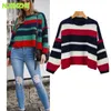 2018 femmes vêtements à manches longues multicolore rayé pull court Tops mode féminine décontracté lâche pulls pulls tricotés W885