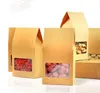 8 * 15,5 * 5 cm di alta qualità Kraft Stand Up sacchetto di imballaggio di carta sacchetto con finestra trasparente per regalo tè caffè scatola Doypack