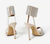 2018 Novo Design de Strass Toe Aberto Sapatos de Salto Alto Sandálias De Cristal Do Tornozelo Envoltório de Diamante Gladiador Mulheres Sandálias Preto