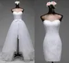 Vestidos de vestido de casamento de desconto de moda com trens destacáveis ​​lace tulle fita arcos espartilho back queretheart branco marfim barato