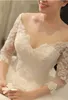 Robes de mariée de luxe train cathédrale de Chine col en V Illusion manches 3/4 perles paillettes dentelle appliques robes de mariée dos transparent
