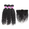 Darmowa wysyłka Malezyjski 8A Wave Wave Kinky Curly Human Virgin Włosy Wyplata Wiązki z bezpłatnym częściowym uchem frontal do Ear Hair Extensions