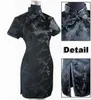 Siyah-Kırmızı Bahar Çin kadın Saten Mini Cheongsam Qipao Elbise Çiçek Artı Boyutu S M L XXL XXXL 4XL 5XL 6XL J4035