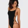 Strappy Backless Bodysuit Kadınlar Siyah Kolsuz Yaz Plaj Sıcak Bodysuits Scoop Boyun Çapraz Ince Cami Bodysuit