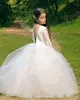 사용자 지정 만든 된 꽃의 소녀 드레스 웨딩 아이 보 리 공주 Tutu 긴 소매 레이스 V 다시 Tulle 빈티지 어린이 첫 성 찬 식 복장