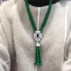 Sälj Natural Green Jade Micro Inlay Zircon Clasp Tassel Necklace Long Sweater Chain Fashion Jewelry245T