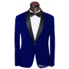 Jesień Moda Zima Royal Blue Velvet Groom Tuxedos Mężczyźni Ślub Tuxedos Mężczyźni Formalne Business Prom Dinarki Garnitury (Kurtka + Spodnie + Krawat) 1906