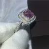 Bländande Kvinnor Engagemang Bröllopsband Ring för Kudde Kudde Klipp 8mm Rosa 5A Zircon Crystal 925 Sterling Silver Bijoux