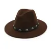 Vintage laine feutre à large bord joueur Fedora chapeau crâne Rivet cuir décoration hommes femmes Panama Jazz formel haut-de-forme casquette