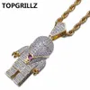 TOPGRILLZ Hip Hop Gold Farbe Überzogene Kupfer Iced Out Micro Pflastern CZ Astronaut Anhänger Halskette Für Männer Trendy Schmuck