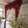 Cortina de pano de fundo de seda gelo branco 10 pés x 10 pés e vinho vermelho swag cortinas com borlas de ouro para decoração de festa de aniversário de casamento 8289577