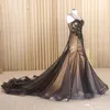 Black and Champagne Mermaid Vintage Gothic Wedding Dress With Straps Beaded Lace Tulle Sweetheart Corset Back Colorful Non White Bridal Gown