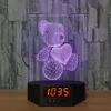 작은 곰 3D 환상 야간 조명 LED 7 색 변경 책상 램프 시계 기능 # T56