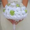 Bouquets de casamento artificial para noivas branco vermelho marfim fita rosas flores buquês de noiva de cristal da dama de honra buquê casamento acessórios