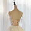 Lekki Szampan Kości Słoniowej Prawdziwe Obraz Suknia Ślubna Długie Wymienny Pociąg Hem Aplikacje Długie Rękawy Saudyjska Arabia Formalne Brides Suknie