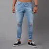 NIBESSER Dünne Blaue Jeans Männer Herbst Vintage Denim Bleistift Hosen Casual Stretch Hose 2018 Sexy Loch Zerrissene Männliche Zipper Jeans