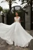 Abiti da sposa a maniche lunghe in chiffon con scollo a barchetta in chiffon e pizzo