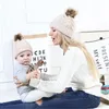 2PCS Frauen Kinder Baby Kind Warme Winter Stricken Beanie Pom Bobble Hut Häkeln Ski Cap FF060BK3086983