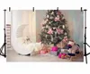生まれたばかりの赤ちゃんシャワーの背景印刷の三日月ベッドの木の馬ピンクの花のボールの装飾クリスマスツリー子供写真の背景