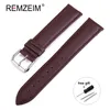 Remzeim Leather Watchband Strap 16 18 20 22 24 mm rostfritt stål spänne män kvinnor ersätter band klocktillbehör12887