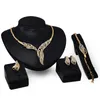 Set di collana con foglia di ciondolo in oro 18 carati di Dubai Set di gioielli da sposa con diamanti africani di moda (collana + bracciale + orecchini + anello)