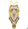 Modelli esplosivi donna bikini da spiaggia stile etnico africano stampa cinghie costume intero femminile giallo costumi da bagno donna sexy bik7629005