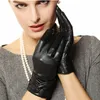 Neue Frauen Schwarz TouchScreen Leder Handschuhe Warme Mode Winter Echtes Ziegenleder Fahren Handschuh Fünf Finger L074NZ1