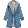 Nouveau Manteau ample grande taille Trench femme longue Denim Trench manteau vêtement d'extérieur