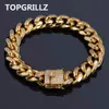 TOPGRILLZ Bracciale a catena cubana placcato color oro 12mm con 1ct Lab Bracciale Hip Hop cinturino a zirconi cubico da 7 "8"