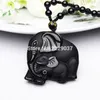 Kinesisk handarbete naturlig svart obsidian snidad mamma baby söt elefant amulet lycklig hänge halsband mode smycken