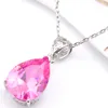 Luckyshine 5 Set Lot Water Drop Pink kunzite Gemstone 925 Silver For Women Crystal Zircon Necklaces Pendant Earrings Wedding Jewelry Sets