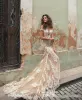 Champagne Mermaid Wedding Dresses 2019 Off Shoulder Lace White Applique Wedding Dress Count Train Wedding Berta Bridal Gowns vestidos