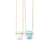 Mode 4 couleurs bleu rose Quartz Turquoise collier Rectangle pierre naturelle plaqué or pull longs colliers pour femmes bijoux