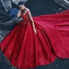 Cekinowy czerwony Dubaj Prom Dresses Deep V-Neck Aplikacja Backless Ball Suknia Party Dress 2018 Romantyczny Uroczy Bez Rękawów Tulle Suknie Wieczorowe
