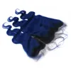 Fala ciała # 1B / Blue Ombre 13x4 Pełna koronka Frontal Zamknięcie z Weaves 3szt Black and Dark Blue Ombre Dziewicy Peruwiańskie Human Hair Wiązki