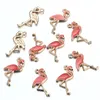 100PCS 15x26mm Legierung Rot Rosa Farbe Emaille Eleganz Tier Zubehör Erkenntnisse Schwan Anhänger Flamingo Charms für Schmuck DIY Herstellung