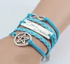 Ciondoli fatti a mano Gioielli Braccialetti Infinity Treccia in pelle Gufi Ramo Bellissimo uccello Bracciale Infinity Charm Uomo Donna