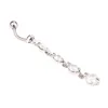 Stainless Steel Zircon Long Dangle Round Rhinestone Navel Belly Ring Button Bar Barbell Rings Piercing Reverse Jewelry